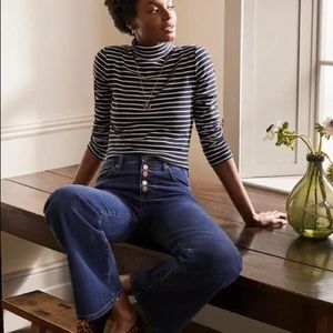 Boden Women’s Essential Roll Neck Tee -Navy/White-Size M - Brand new with tags